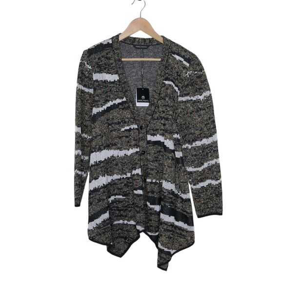 NWT MING WANG XL Black Multicolor Abstract Knit Snap Button Artsy Cardigan - Picture 10 of 10